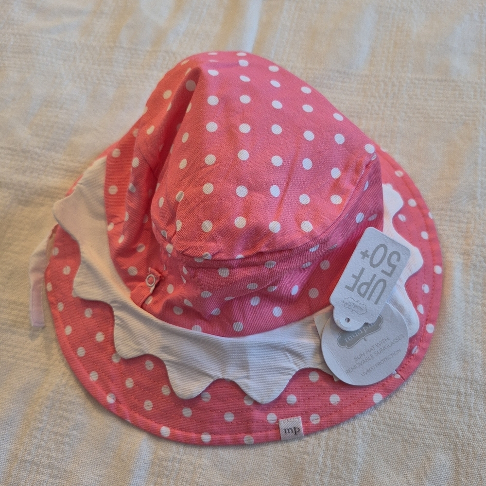 Mud Pie girls 6 - 18 months pink & white sunhat UPF 50+ NWT hat only
